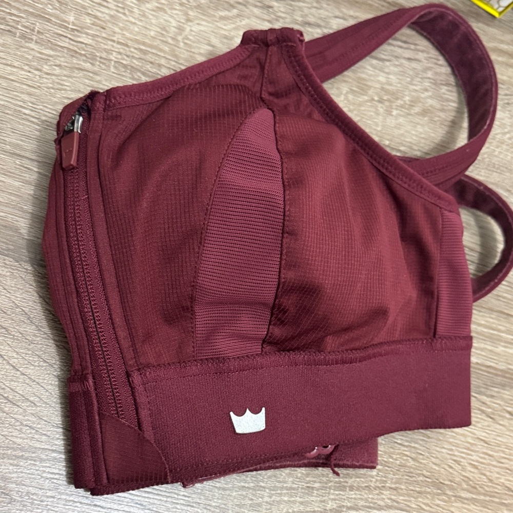 SHEFIT Maroon Sports Bra with Crown Logo - for breastfeeding moms!